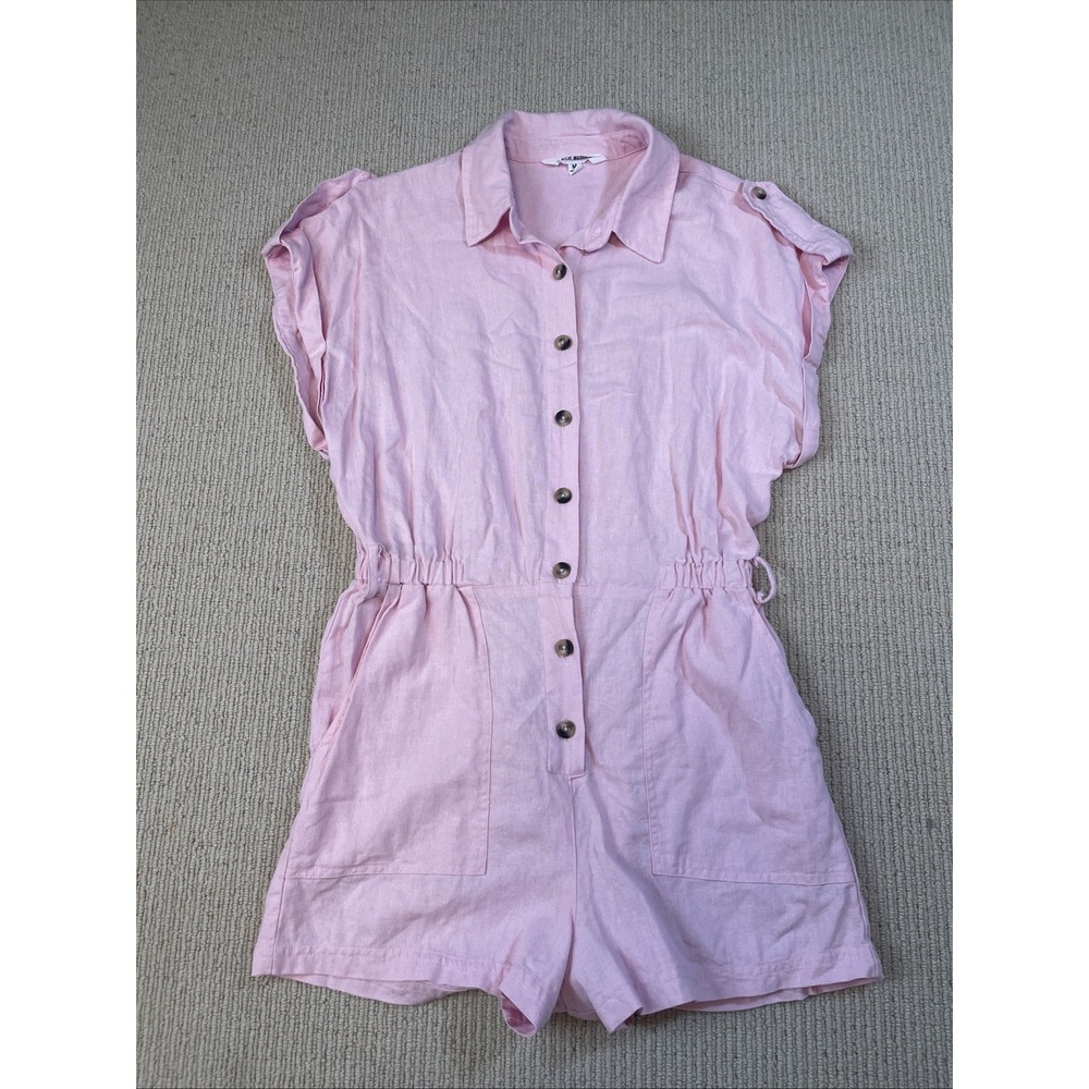 Steve Madden Women's Medium Short Sleeve Romper Linen Blend Pink